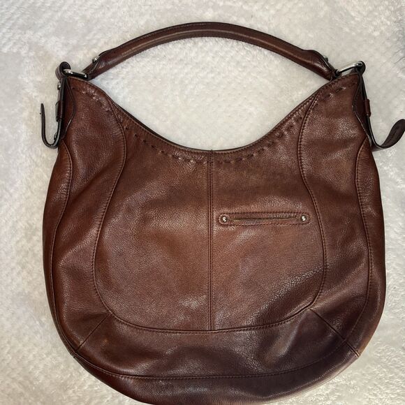 B Makowski Handbag Leather Shoulder Bag Pebbled Medium Brown Hobo Slouch Bag - Picture 2 of 6